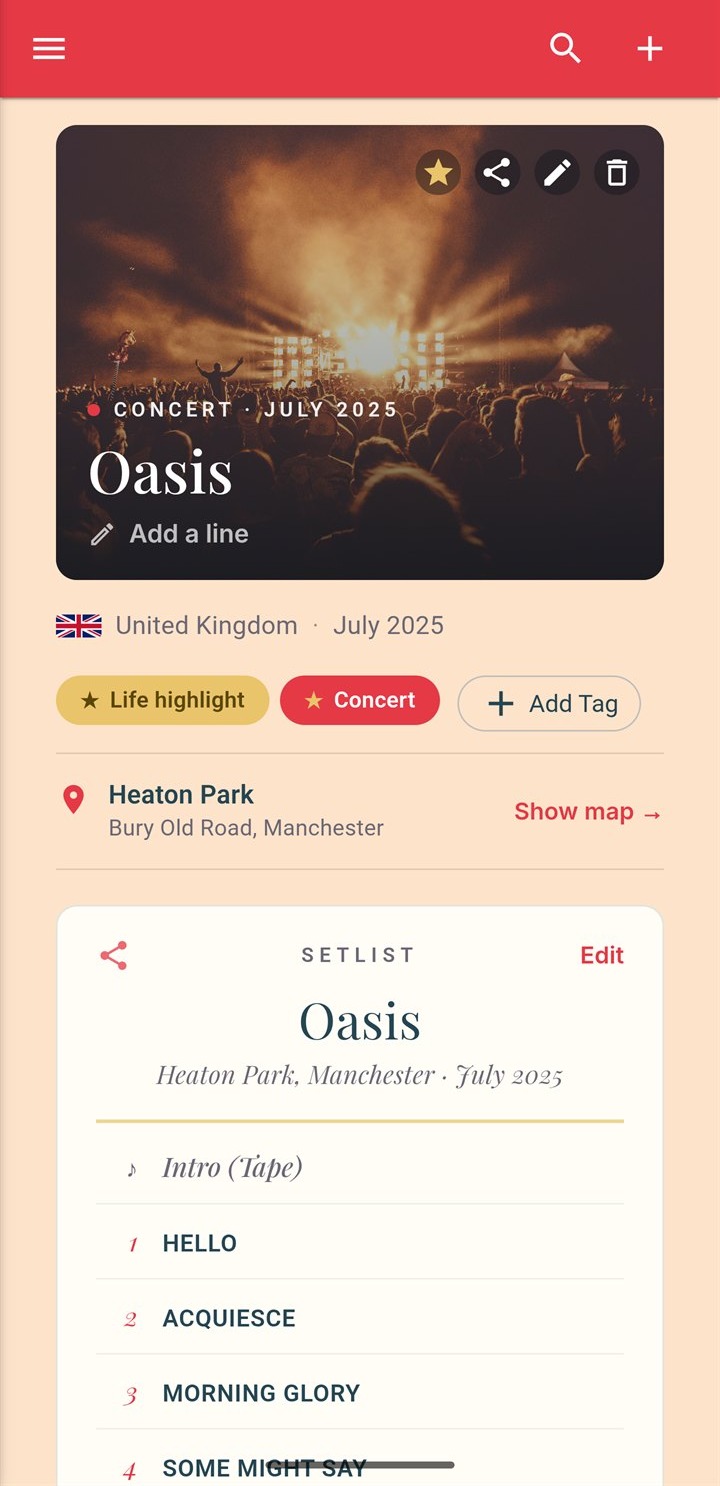 A concert setlist in Mesa, song by song